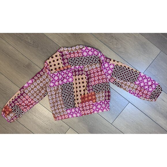 DREW Anthropologie Floral Faux Patchwork Puff Sleeve Button-down Shirt Blouse L - Picture 3 of 6